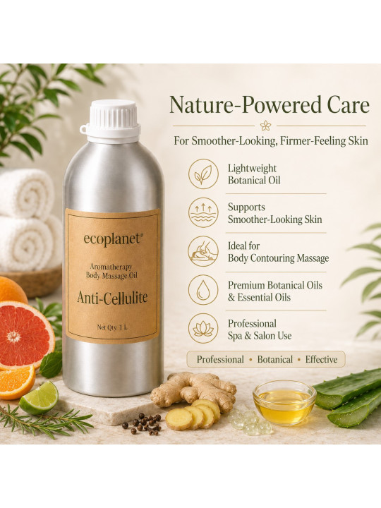 Lightweight botanical anti-cellulite massage oil for professional spa and salon treatments