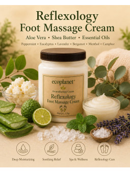 Reflexology Foot Massage Cream with aloe vera, shea butter, peppermint, eucalyptus, lavender, menthol and camphor
