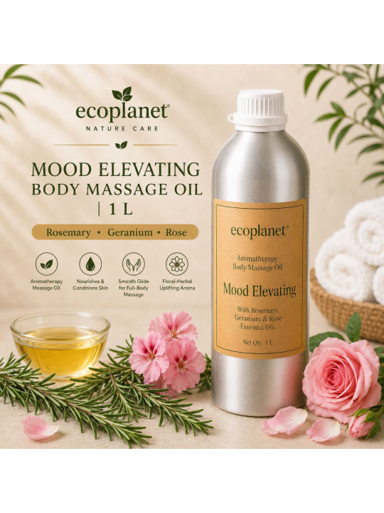 EcoPlanet Mood Elevating Body Massage Oil with Rosemary, Geranium and Rose.