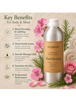 Mood elevating massage oil benefits for body and mind.