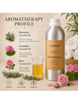 Mood elevating aromatherapy with Rosemary, Geranium and Rose.