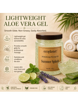Lightweight non-greasy Summer Splash aloe vera massage gel for professional spa treatments