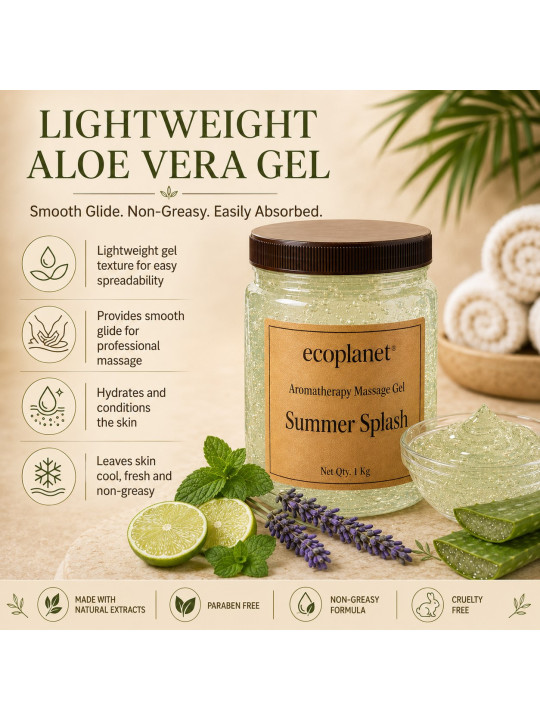 Lightweight non-greasy Summer Splash aloe vera massage gel for professional spa treatments