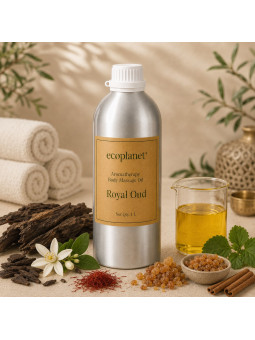 Royal Oud Body Massage Oil — A rich, woody aromatherapy experience for luxury spa and wellness rituals.