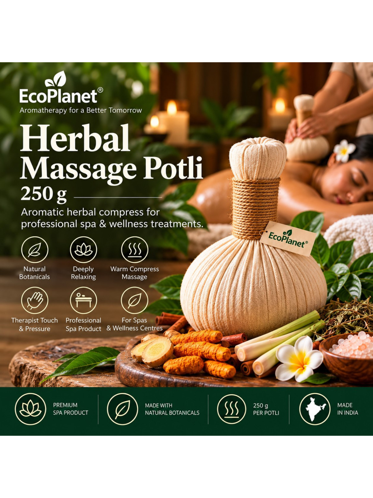 EcoPlanet Herbal Massage Potli 250 g professional spa herbal compress